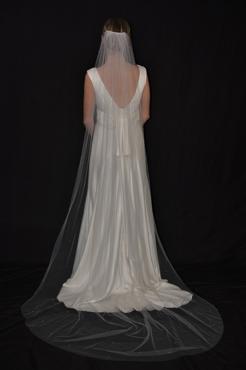 Pearl Cathedral Veil Pearl Veil Chapel Length Veil Etsy