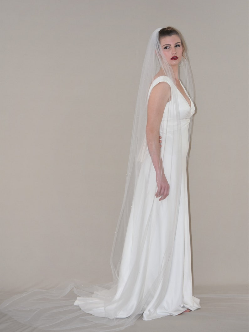 Pearl Cathedral Veil Pearl Veil Chapel Length Veil Etsy