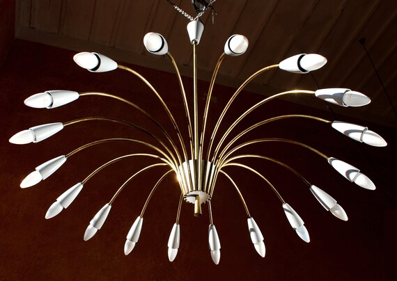Colossal Ballroom Spider Sputnik 26 Lights 24 Arms 1950s - German Flush Ceiling Lights Colossal Ballroom Spider Sputnik 26 Lights 24 Arms 1950s - German Flush Ceiling Lights