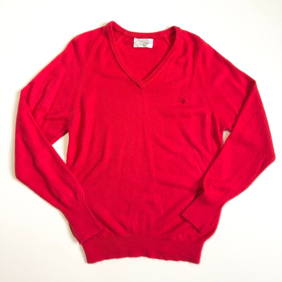 Vtg 80s Christian Dior Sweater - V-Neck Monogram -