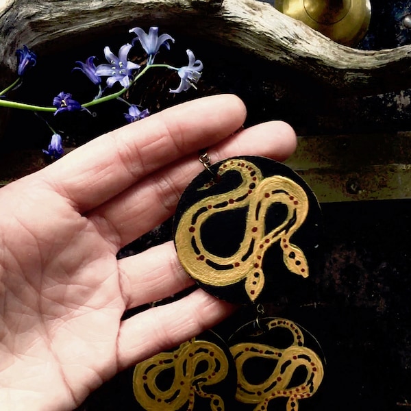 Serpentine; Hand-Painted Earrings