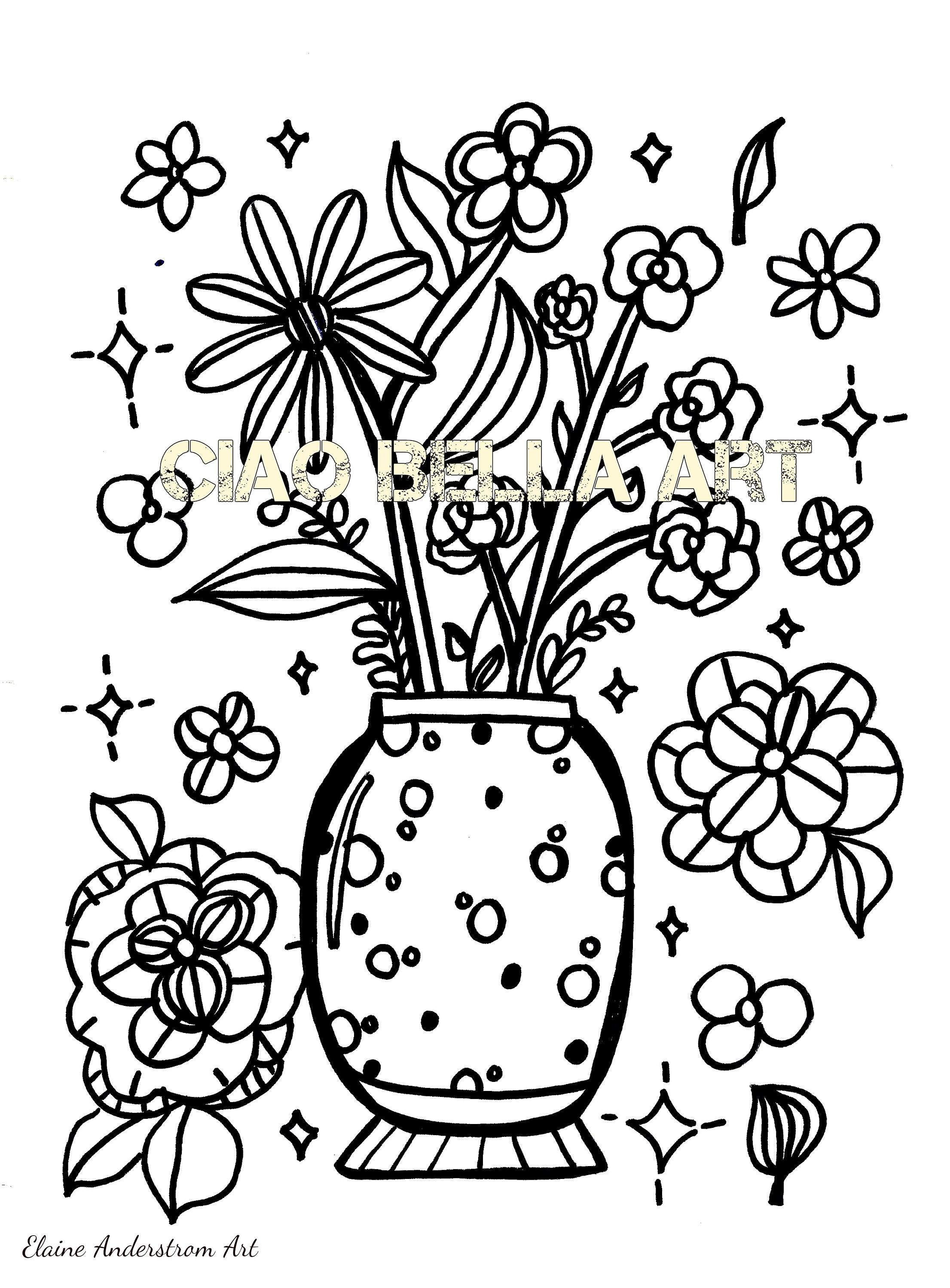 Flower Vase Coloring Page Design Instant Download | Etsy