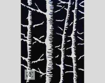 Exposed, Original Mini Black & White Linocut Relief Print, Hand-printed Forest of Trees art print, Limited Edition Printmaking