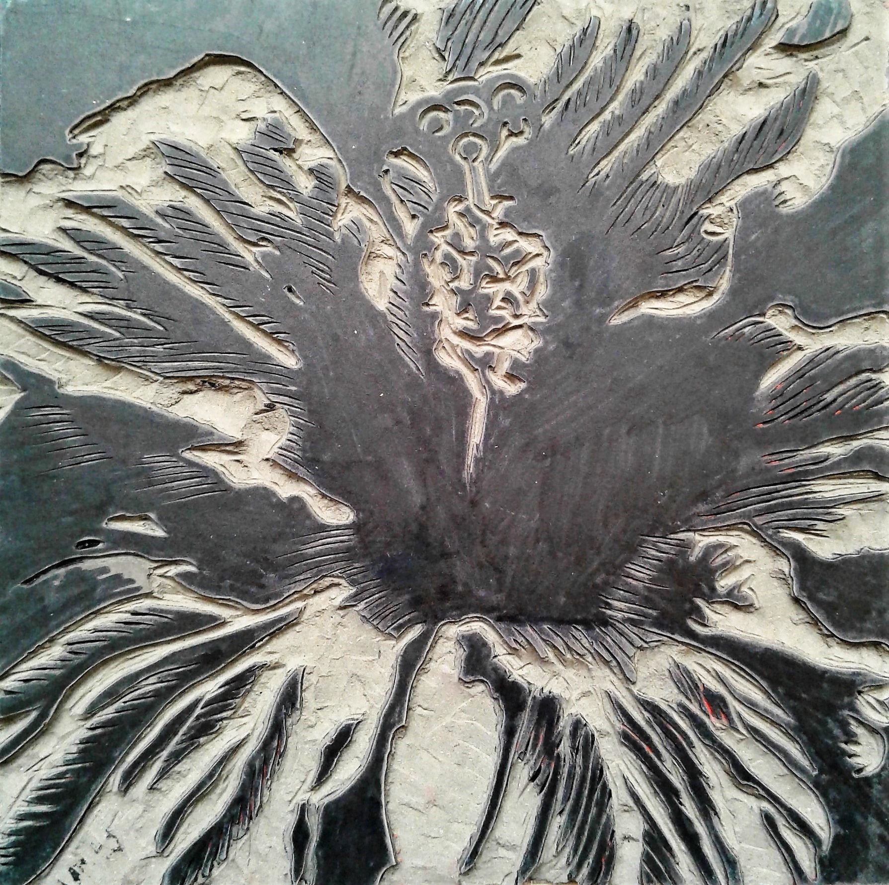 Exotic Black and White Hibiscus Flower Linocut Print