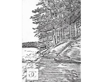 Northern Shore 1: Original, Limited Edition, Hand-made, Black & White, Etching Intaglio Print