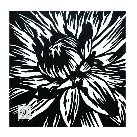 Dahlia Bloom, Original Black & White Linocut Relief Print, Hand-printed  Flower Garden Botanical Art Print, Limited Edition Printmaking -  UK