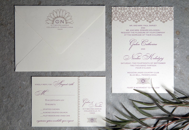 Custom Sunflower Lace Wedding Invitations Elegant And Etsy