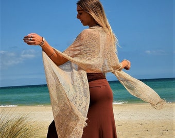 Organic Nettle Shawl, scarf, organic XLarge 60cm x 210cm, Natural fibre,Allo, Dread wrap, Eco clothing