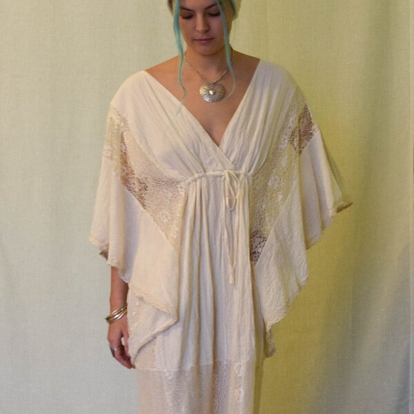 CHANDRA KAFTAN* Unbleached natural off white cotton* Beach wedding* Forest Wedding* Maternity Shoot* Boho Hippy Dress Kaftan