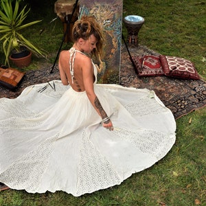 Beach Wedding, Gypsy, Boho, Hippy, Unbleached Natural Cotton, Off white, Lillian Maxi Halter image 4