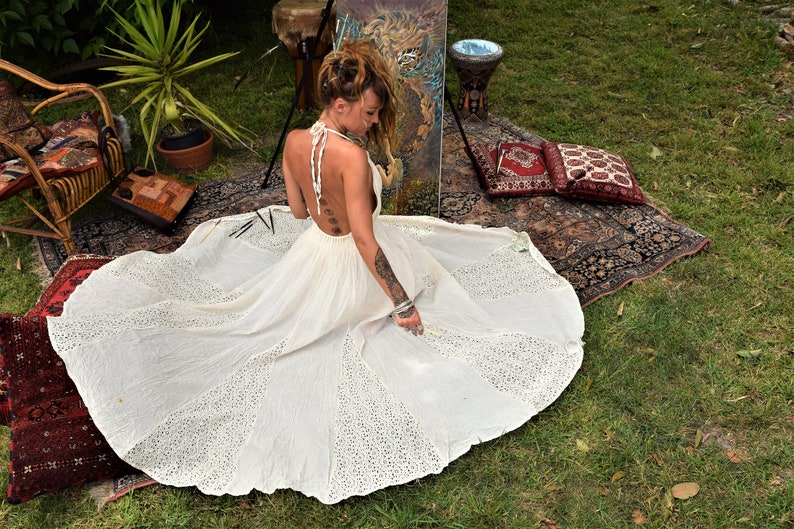 Beach Wedding, Gypsy, Boho, Hippy, Unbleached Natural Cotton, Off white, Lillian Maxi Halter image 4