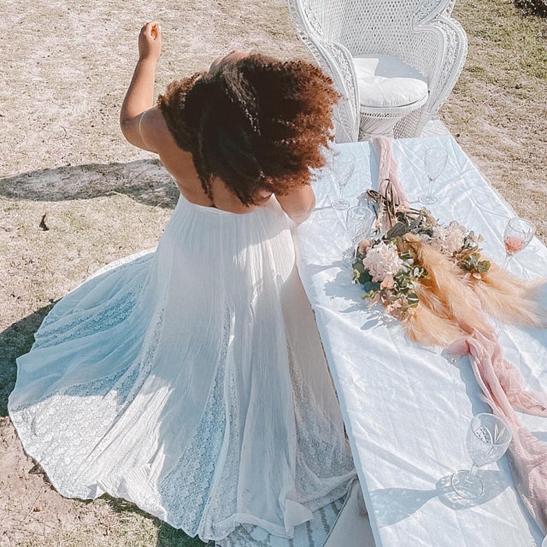 Beach Wedding, Gypsy, Boho, Hippy, Unbleached Natural Cotton, Off white, Lillian Maxi Halter image 2