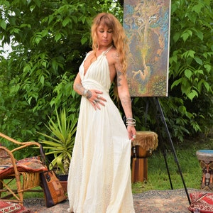 Beach Wedding, Gypsy, Boho, Hippy, Unbleached Natural Cotton, Off white, Lillian Maxi Halter image 6