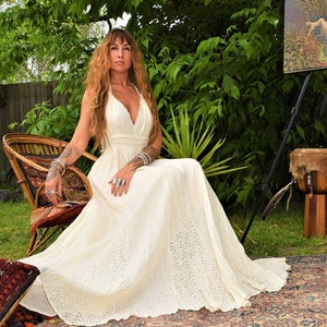 Beach Wedding, Gypsy, Boho, Hippy, Unbleached Natural Cotton, Off white, Lillian Maxi Halter image 1