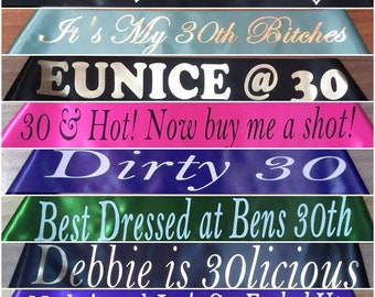 Birthday Party Personalised Sash.. Birthday Sash...Any Age...Any Name...Any Wording Over 20 Colours!!