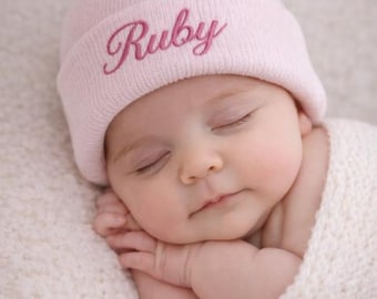 Personalised Baby Beanie with Name | Custom Newborn Wool Hat | Embroidered Baby Gift | Australian Handmade Embroidery