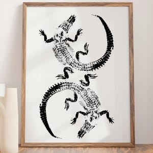Louisiana Double Alligator Print Poster, Gator Art Wall Decor, Black and White Vintage Style Louisiana Gator Lovers Poster, Unique Wildlife