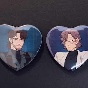 metal gear solid - snake / otacon otasune heart pin badge - iroquois pliskin - solid snake - hal emmerich