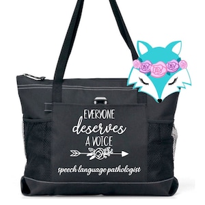 Everyone Deserves A Voice Speech Language Pathologist Tote Bag, SLP Gift, Speech Therapist Therapy, Carryall, Canvas, Pockets, Zipper, Gift