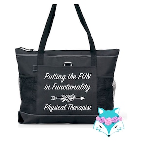 Physical Therapy Therapist Tote Bag, Putting the FUN in Functionality, PT Gift, Carryall, Canvas, Pockets, Zipper, Gift