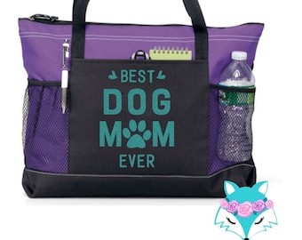 Best Dog Mom Ever Tote Bag, Mother's Day Gift, Mom, Mommy, Wife, Canvas, Zippered, Heavy tote bag, Pockets, Carryall