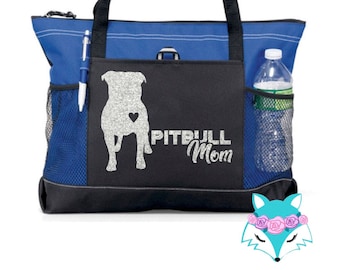 Pitbull Dog Mom Tote Bag, Mother's Day Gift, Mom, Mommy, Wife, Canvas, Zippered, Heavy tote bag, Pockets, Carryall, Pet Parent