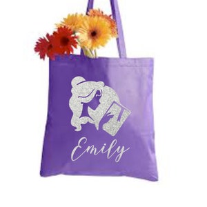 Personalized Princess Belle 100% cotton Tote Bag With Name, Lightweight Library Tote Bag