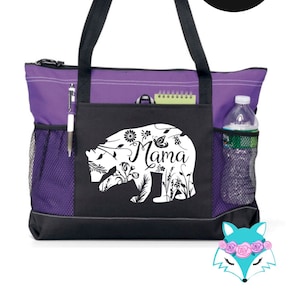 Mama Bear Tote Bag, Mother&#39;s Day Gift, Mom, Mommy, Wife, Canvas, Zippered, Heavy tote bag, Pockets, Carryall