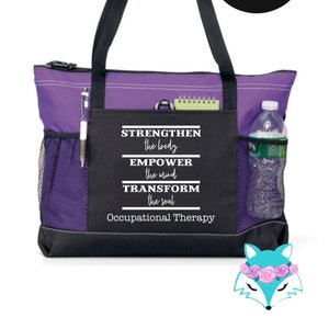 Occupational Therapy Therapist Tote Bag, OT Gift, Carryall, Canvas, Pockets, Zipper, Gift