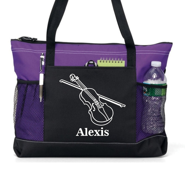 Personalized Violin Teacher Student Piano Bag With Name, Teacher Gift, Musical Notes, Tote Bag, Canvas, Zippered, Heavy tote bag, Carryall