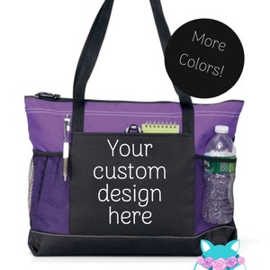 CUSTOM Zipper Tote Bag with pockets, Personalized, Carryall, Canvas, Glitter, Gift