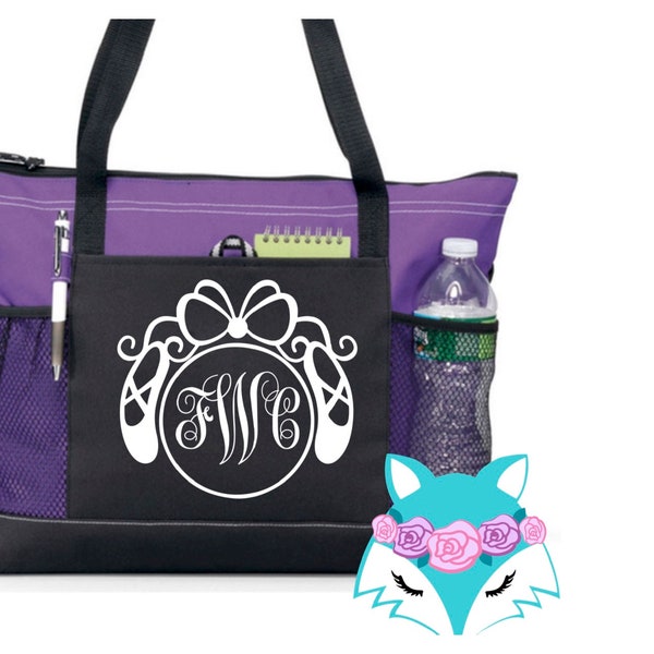 Ballet Dance Personalized Monogram Tote Bag, Dancer, Christmas Birthday Gift, Canvas, Zippered, Heavy tote bag, Pockets, Carryall