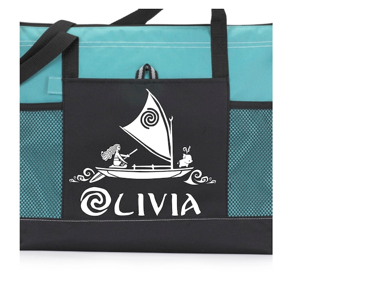Zippered Canvas Moana Personalized tote bag Heavy tote bag Pockets Carryall Gift
