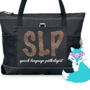 SLP Leopard Print Everyone Deserves A Voice Speech Language Pathologist Tote Bag, Gift, Speech Therapist Therapy, Carryall, Pockets, Zipper