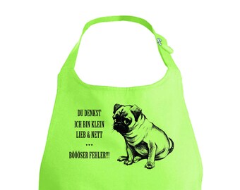 Schürze mit Mops, Latzschürze mit Hunde Motiv Spruch Geschenke für Hundeliebhaber Küchenschürze, Latzschürze, Schürze, Backen Unisex