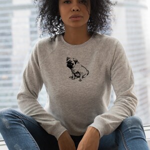 Pug Sudadera de mujer Perros Suéter raglan de manga larga con motivos de perro Auriculares Regalos para mujeres Moda joven divertida