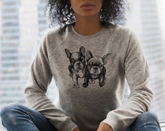 Bulldog Women's Sweatshirt Frenchie Sweater Long Sleeve Raglan with Dog Motif Gifts for Women and Dog Lovers French Bulldog