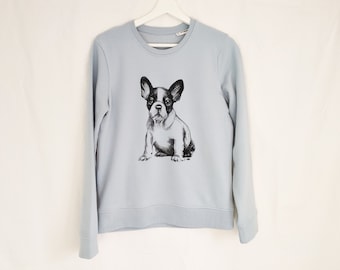 Bully Damen Sweatshirt Hunde Shirt, Französische Bulldogge, Frenchie, Geschenke für Hundeliebhaber, Hunde "I am Organic"