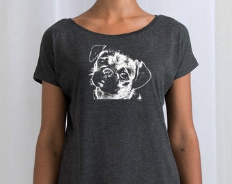 Mops Damen T-Shirt  Hunde Shirt, Geschenke für Hundeliebhaber, Geschenke für Kollegen, alternative Mode