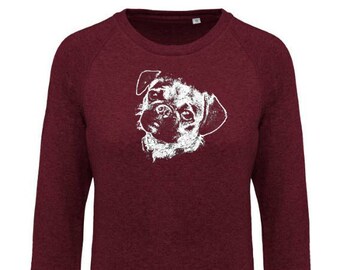 Pug Sweater Sweatshirt Raglan Dog Shirt, Gifts for Dog Lovers, Raglan Women Waisted