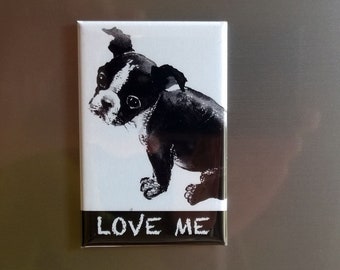 Magnet Hund Boxer Welpe gezeichnet mit Spruch LOVE ME Metallmagnet