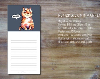 Notizblock To Do Einkaufsblock mit Magnet Katzen  für Kühlschrank oder Memo Tafel Geschenke Katzenliebhaber Katze by Farky  Roter Kater