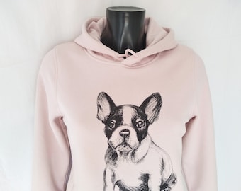 Bully Damen Kapuzenpulli Hoodie, Französische Bulldogge Motiv, Frenchie, Geschenke für Hundeliebhaber, Hochwertiges Textil "I am Organic"