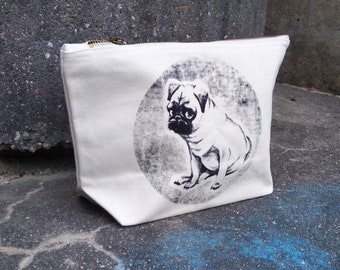 MOPS Kosmetiktasche Kulturtasche Beutel Baumwoll-Segeltuch Canvas Stoff Tasche gezeichnet Geschenke für Hunde Liebhaber