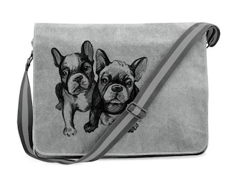 Messenger Sheet Music Bag Sac à bandoulière Vintage Courier Bag Canvas Dog Bag avec Bully Motif, Français Bulldog Dogs Frenchie