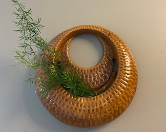 Ceramic Round Basket Wall Pocket Decor | Vase Planter | 1984 Vintage