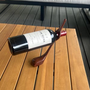 Wooden Wine Bottle Holder | Rustic Balancing Wine Stand | 12” Display Rack – Wine Not Included