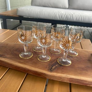 MCM | Set of 6 | Vintage Gold Floral Drinking Glasses/Goblets | Midcentury Modern