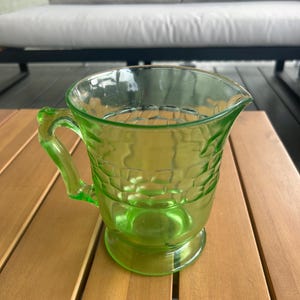 Vintage Vaseline Glass Pitcher | Anchor Hocking | Glows Under UV | Green Depression Glass
