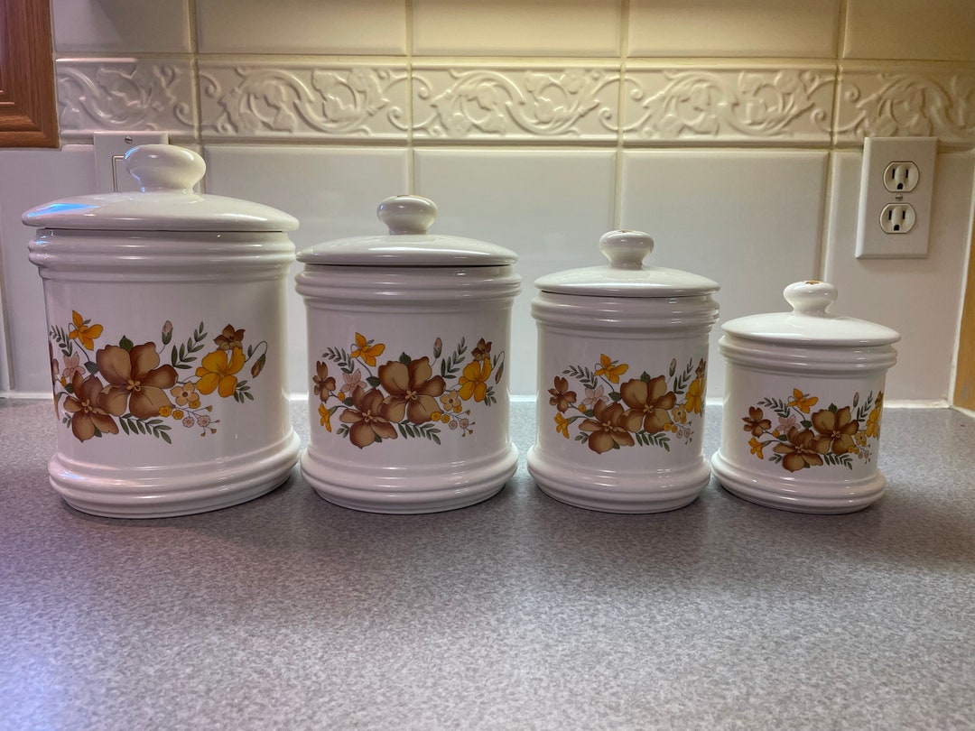 Vintage Set of 4 Floral Kitchen Canister Made in Japan Canister Set With Lids Ceramic Flower